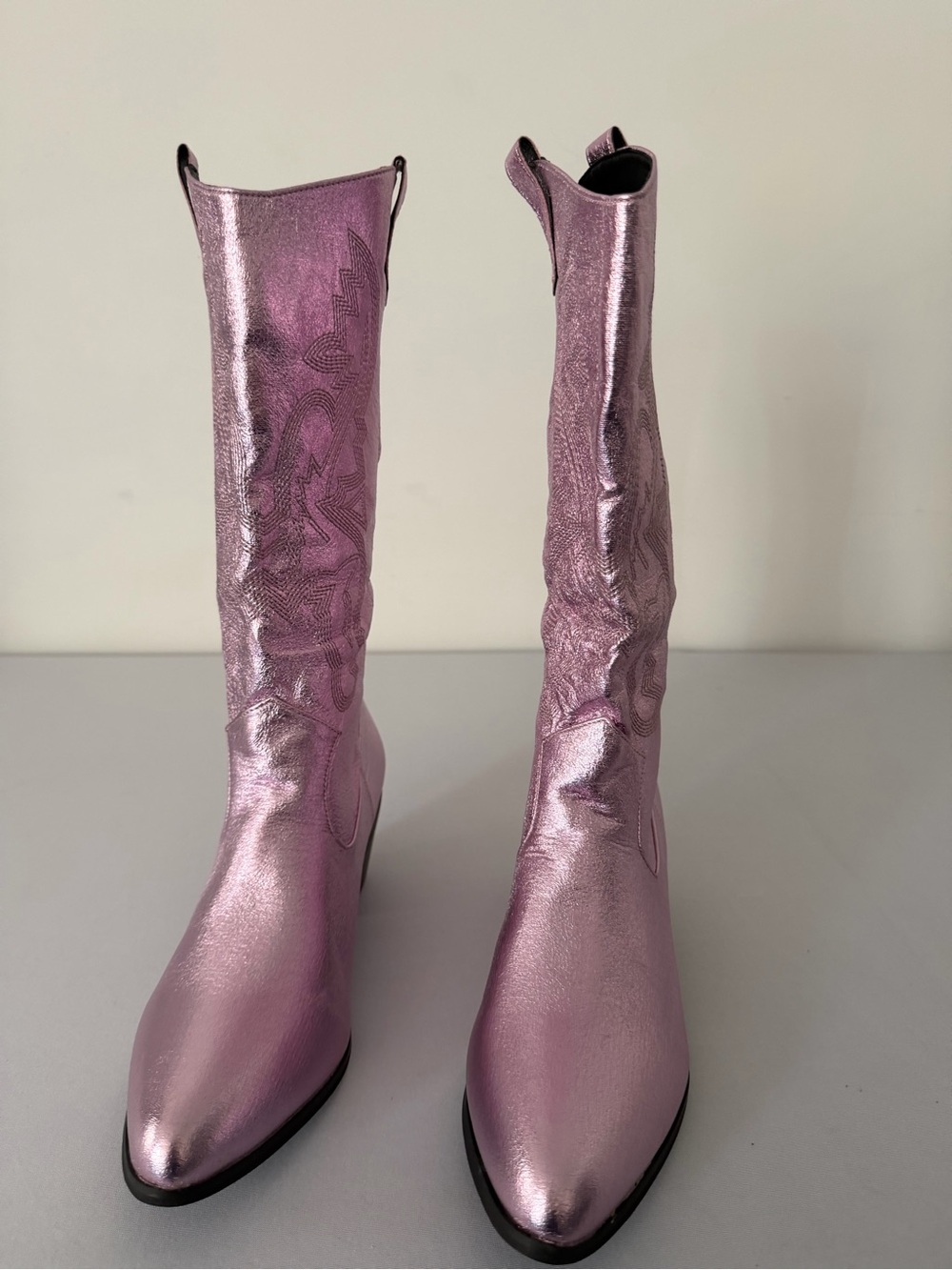 Amazon Metallic Pink Mid-Calf Pointed-Toe Boots